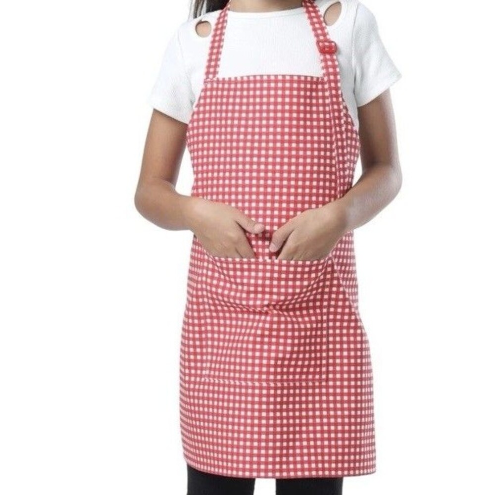 Childrens Chefs Apron Kids M Ages 6-12 Gingham Craft Cooking Art Lot of 6 New